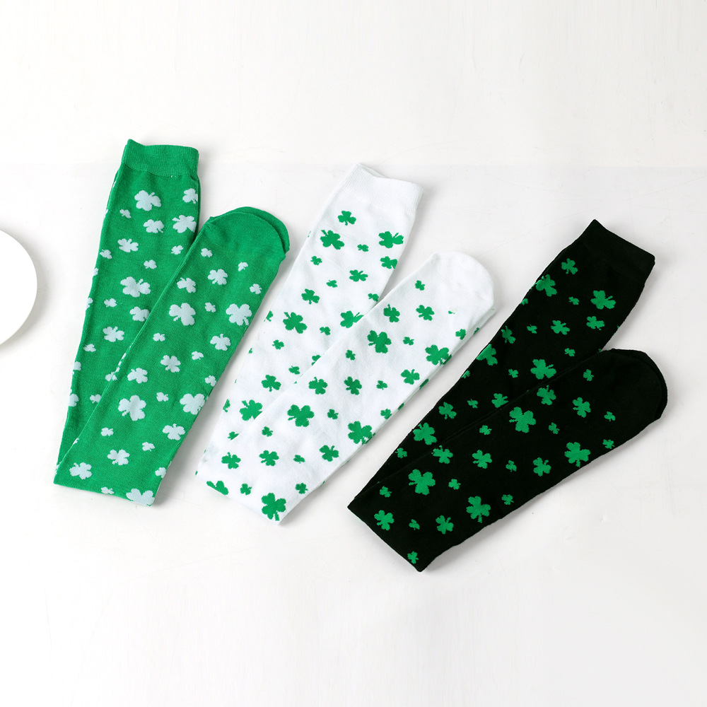 Irish Saint Thigh High Stockings Shamrock Striped Over Knee Sock